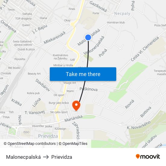 Malonecpalská to Prievidza map