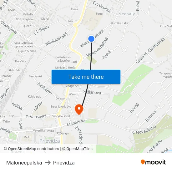 Malonecpalská to Prievidza map