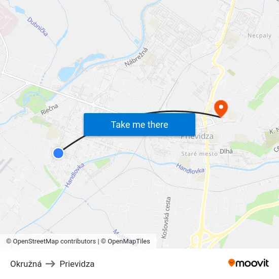 Okružná to Prievidza map