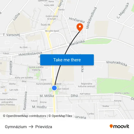 Gymnázium to Prievidza map