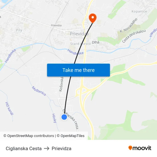 Ciglianska Cesta to Prievidza map