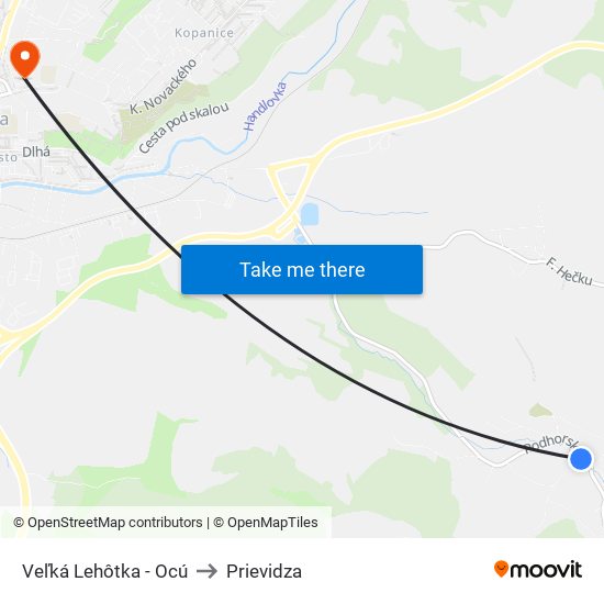 Veľká Lehôtka - Ocú to Prievidza map