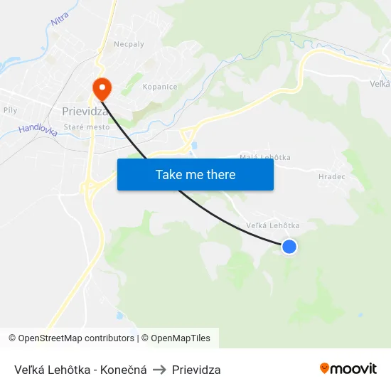 Veľká Lehôtka - Konečná to Prievidza map