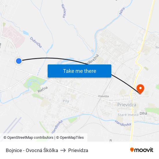 Bojnice - Ovocná Škôlka to Prievidza map