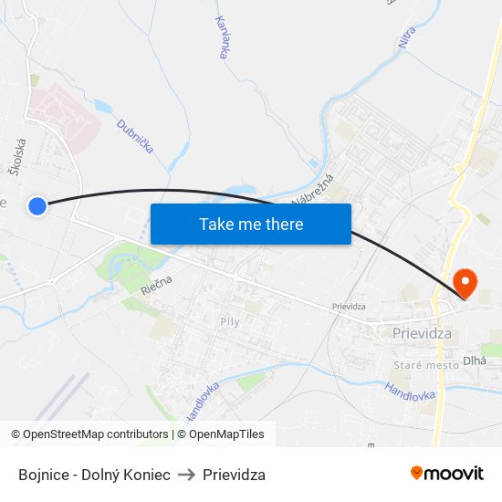 Bojnice - Dolný Koniec to Prievidza map