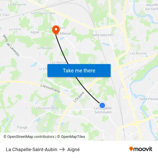 La Chapelle-Saint-Aubin to Aigné map