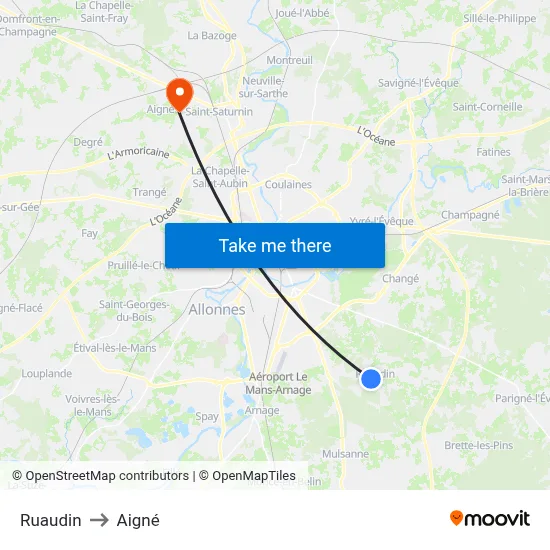Ruaudin to Aigné map