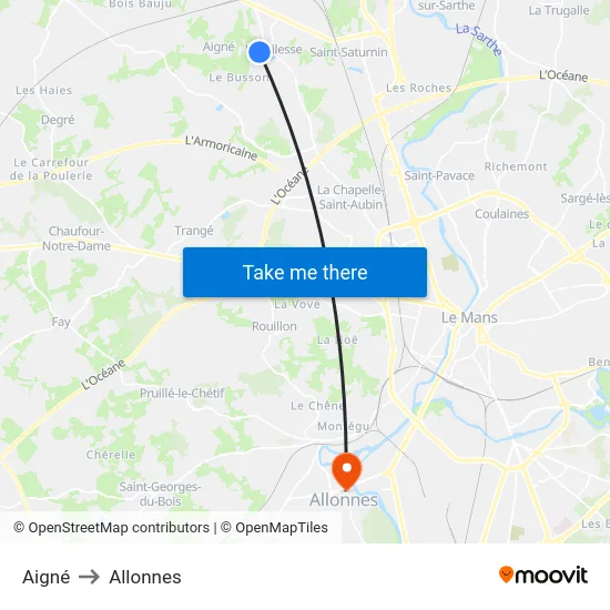 Aigné to Allonnes map