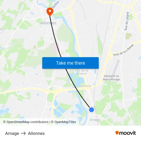 Arnage to Allonnes map
