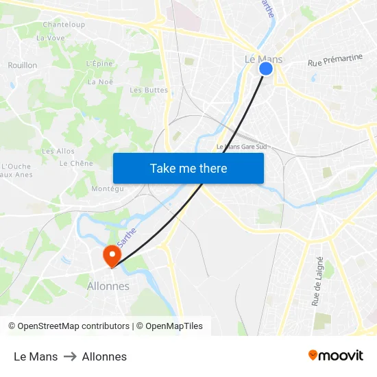 Le Mans to Allonnes map