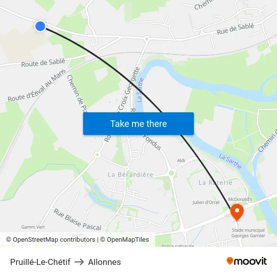 Pruillé-Le-Chétif to Allonnes map