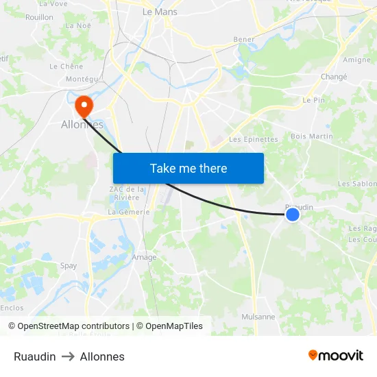 Ruaudin to Allonnes map