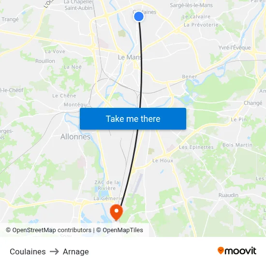 Coulaines to Arnage map