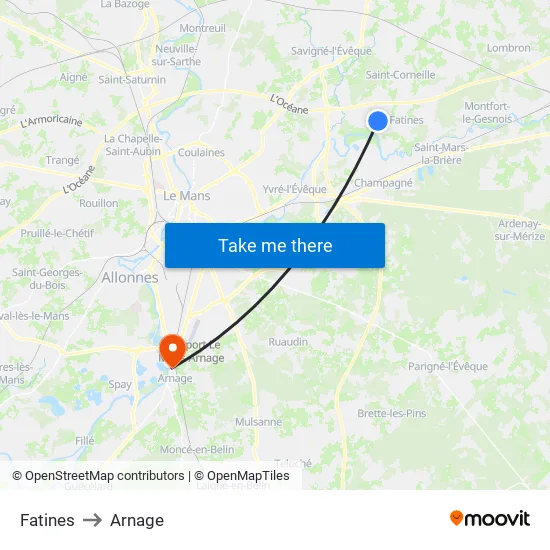 Fatines to Arnage map