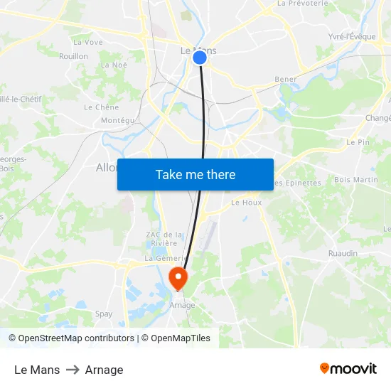 Le Mans to Arnage map