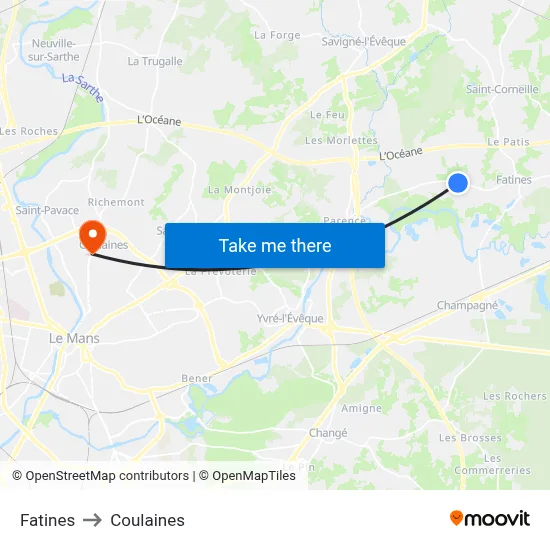 Fatines to Coulaines map