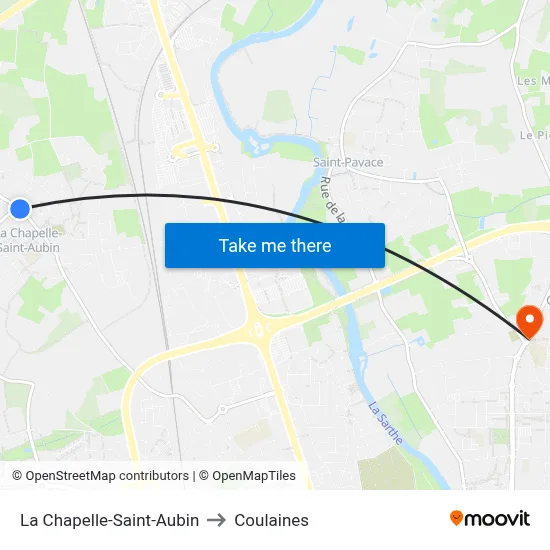 La Chapelle-Saint-Aubin to Coulaines map