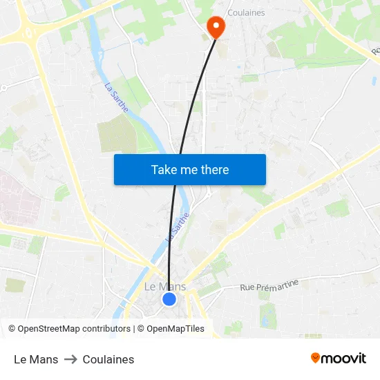 Le Mans to Coulaines map