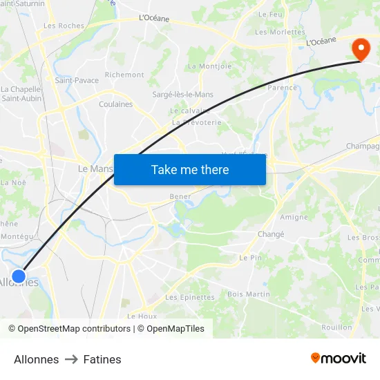Allonnes to Fatines map