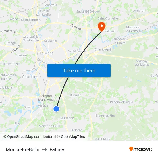 Moncé-En-Belin to Fatines map