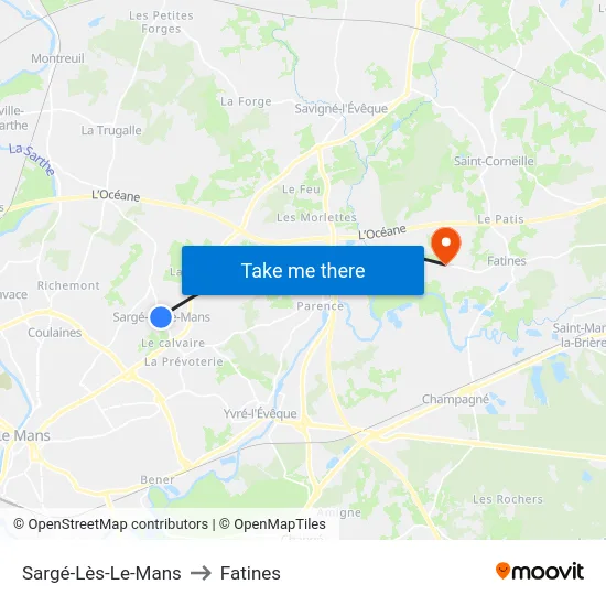 Sargé-Lès-Le-Mans to Fatines map