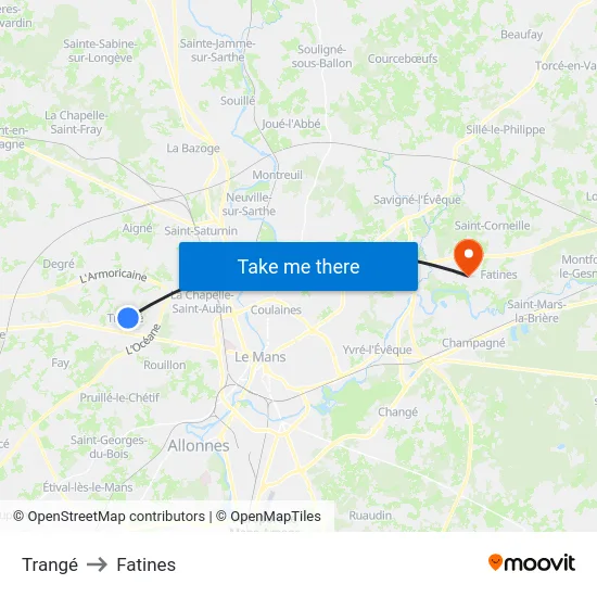 Trangé to Fatines map