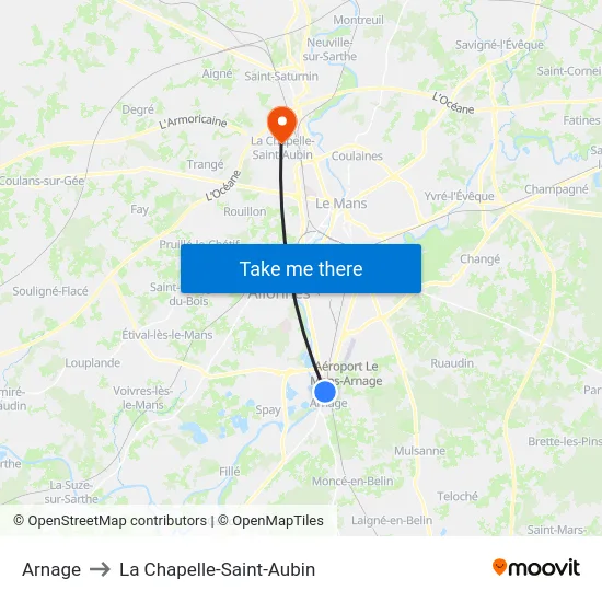 Arnage to La Chapelle-Saint-Aubin map