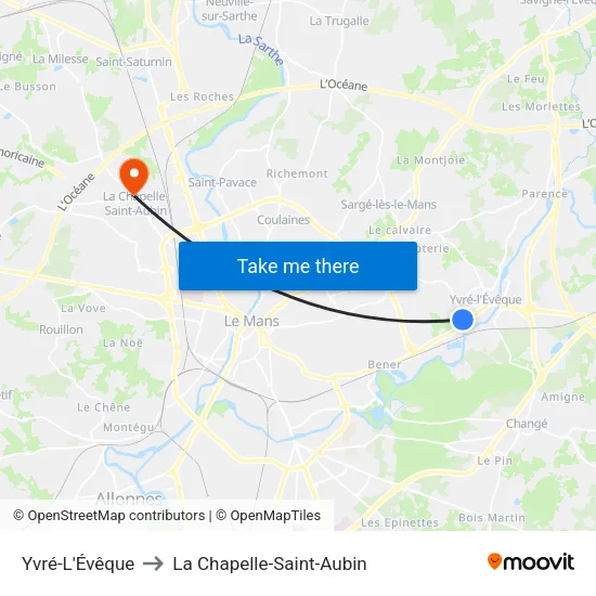 Yvré-L'Évêque to La Chapelle-Saint-Aubin map