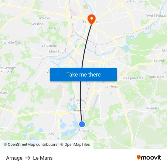 Arnage to Le Mans map
