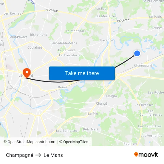 Champagné to Le Mans map