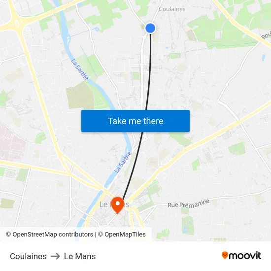 Coulaines to Le Mans map