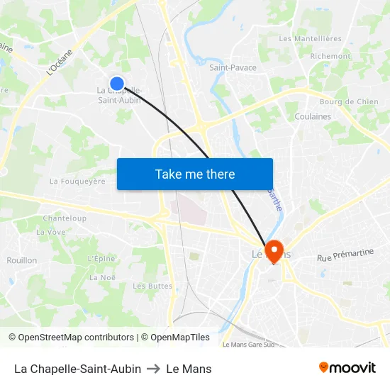 La Chapelle-Saint-Aubin to Le Mans map