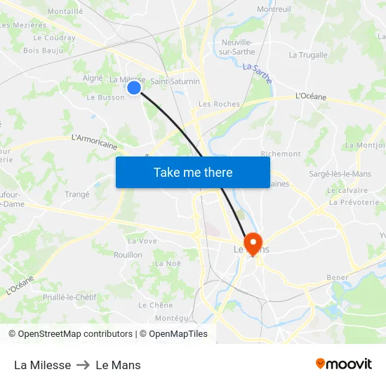 La Milesse to Le Mans map