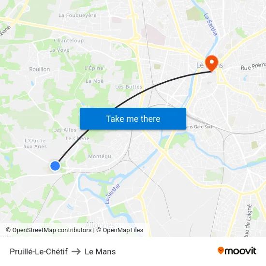 Pruillé-Le-Chétif to Le Mans map