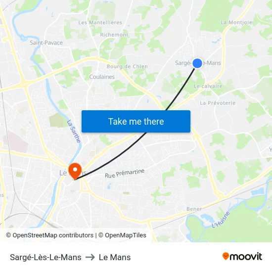 Sargé-Lès-Le-Mans to Le Mans map
