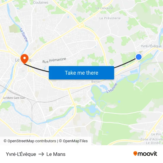 Yvré-L'Évêque to Le Mans map