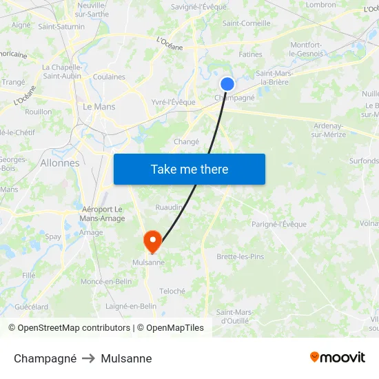 Champagné to Mulsanne map