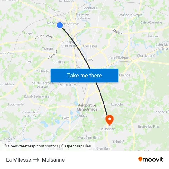 La Milesse to Mulsanne map