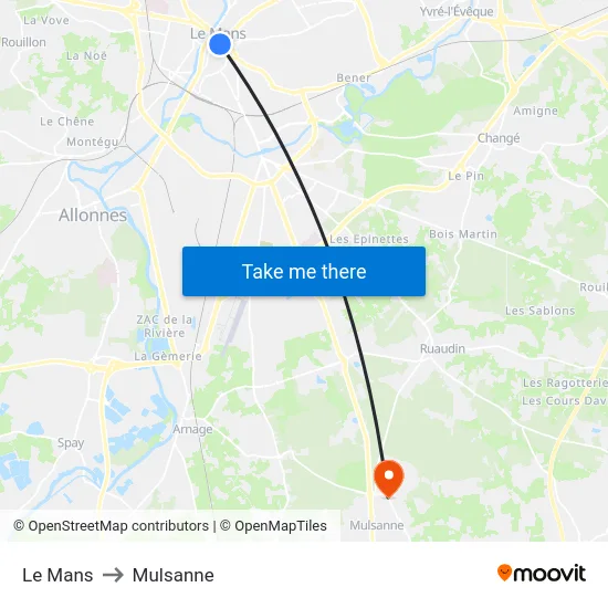 Le Mans to Mulsanne map