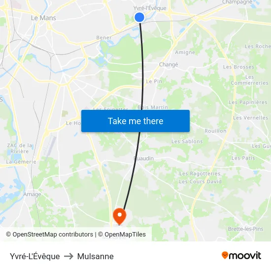 Yvré-L'Évêque to Mulsanne map