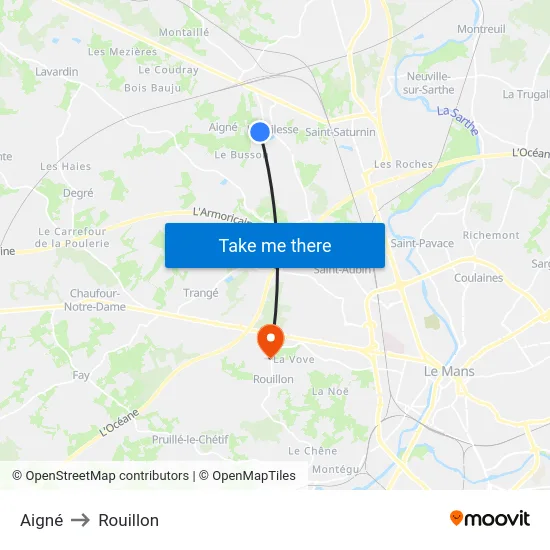 Aigné to Rouillon map