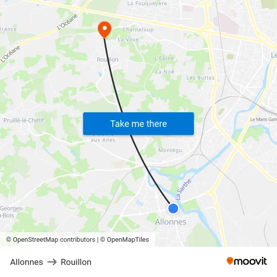 Allonnes to Rouillon map