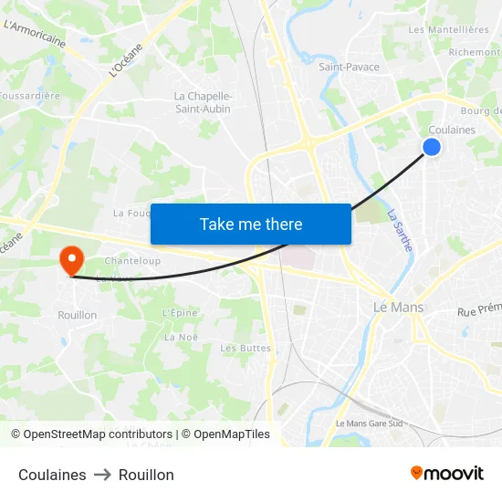 Coulaines to Rouillon map