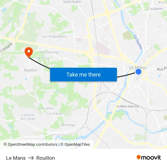 Le Mans to Rouillon map