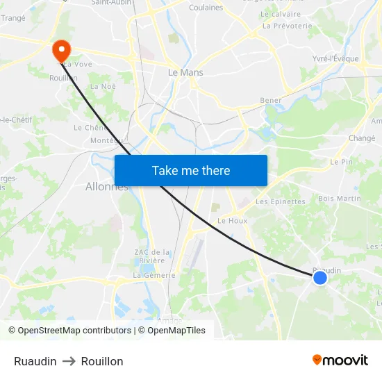 Ruaudin to Rouillon map