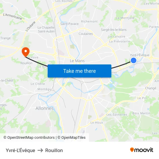 Yvré-L'Évêque to Rouillon map