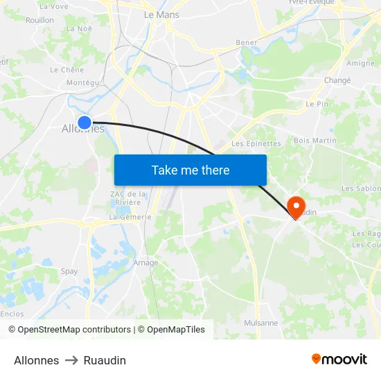 Allonnes to Ruaudin map