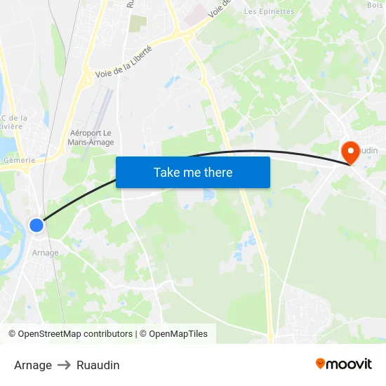 Arnage to Ruaudin map