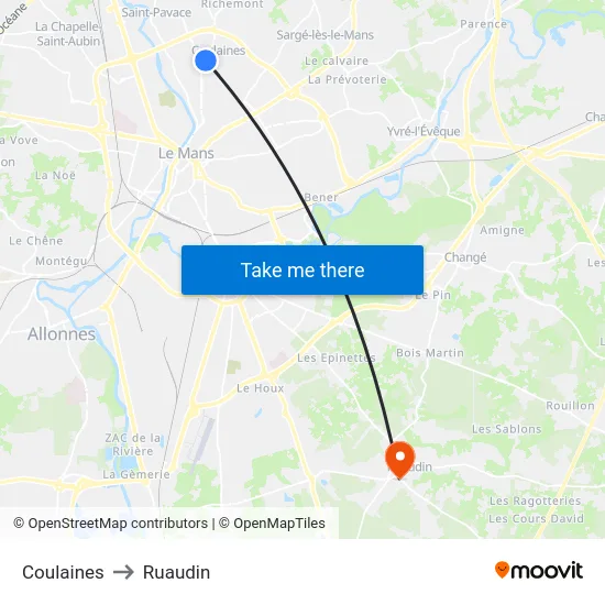 Coulaines to Ruaudin map