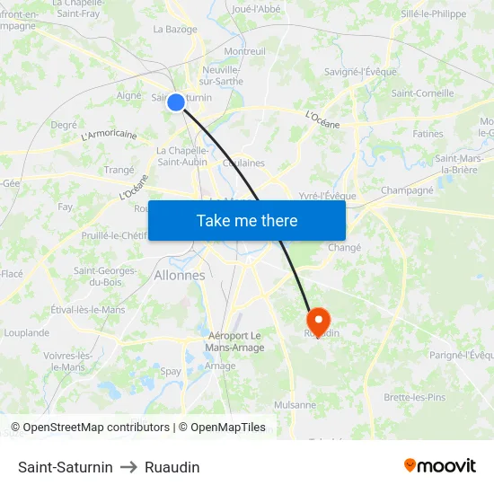 Saint-Saturnin to Ruaudin map